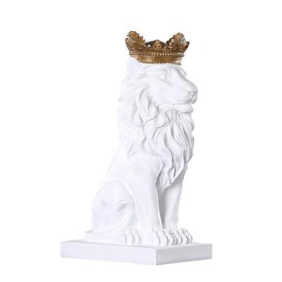 Creatieve moderne gouden kroon Leeuw standbeeld dierlijke beeldje sculptuur voor Home Decorations (wit)