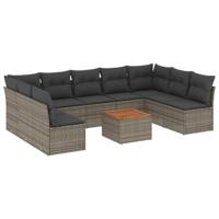 10-delige Loungeset met kussens poly rattan grijs - thumbnail