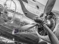 Schilderij - Vintage propeller vliegtuig , Zwart wit , 3 maten , Premium print - thumbnail