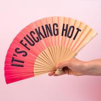 Houten waaier It's Fucking Hot - Roze/oranje - thumbnail