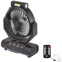 Sygonix Accuventilator 4.6 W (Ø) 205 mm Zwart Werkt ook op batterijen, Met lamparmatuur, Oscillerend, Met afstandsbediening, LED-indicatie, Timer, Wandmontage - thumbnail