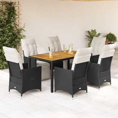 7-delige Tuinset met kussens poly rattan zwart