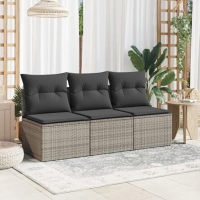 Tuinbank 3-zits met kussens poly rattan grijs Tuinbank 3-zits met kussens poly rattan grijs