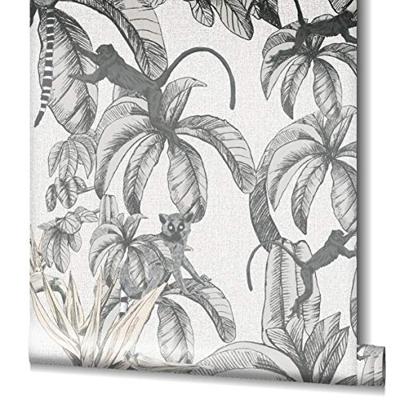 Noordwand behang topchic monkey jungle leaves grijs en zwart