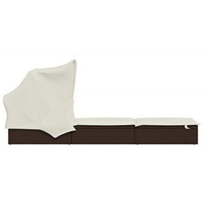 Ligbed met inklapbaar dak 213x63x97 cm poly rattan bruin - thumbnail