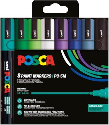Uni POSCA paintmarker PC-5M, 1,8 - 2,5 mm, etui van 8 stuks in koude kleuren Uni POSCA paintmarker PC-5M, 1,8 - 2,5 mm, etui van 8 stuks in koude kleuren