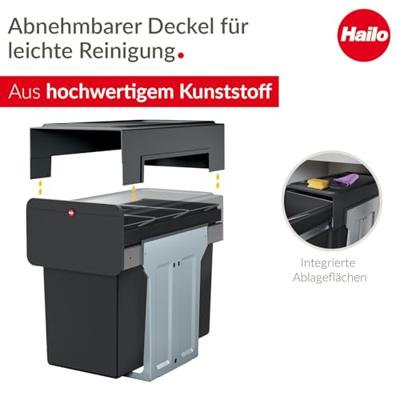 Hailo 0310-300 EcoLine Design Trio L Inbouwafvalemmer 3x10L Zwart - thumbnail