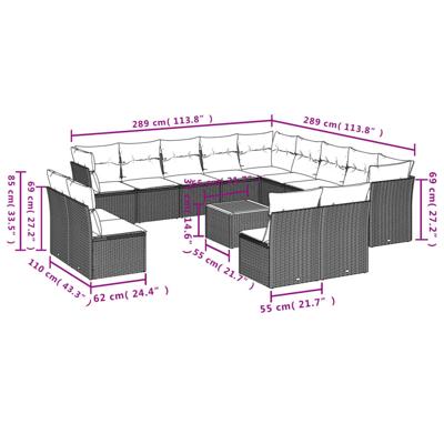 14-delige Loungeset met kussens poly rattan beige