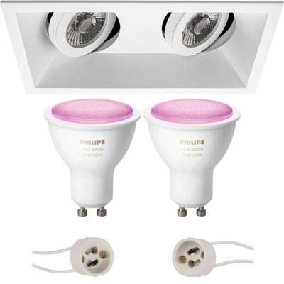 Pragmi Zano Pro - Inbouw Rechthoek Dubbel - Mat Wit - Kantelbaar - 185x93mm - Philips Hue - LED Spot Set GU10 - White and Color Ambiance - Bluetooth