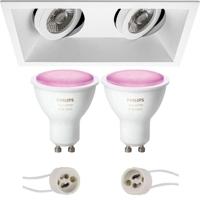 Pragmi Zano Pro - Inbouw Rechthoek Dubbel - Mat Wit - Kantelbaar - 185x93mm - Philips Hue - LED Spot Set GU10 - White and Color Ambiance - Bluetooth - thumbnail
