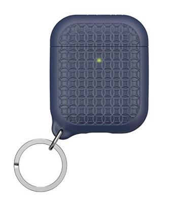 Keyring Case voor AirPods 1 en 2 - Siliconen AirPods-case met textuurpatroon, oplaadlampje zichtbaar, oppervlakteafwerking met extra grip, inclusief sleutelring, compatibel met draadloos opladen - Marineblauw