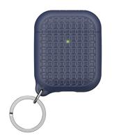 Keyring Case voor AirPods 1 en 2 - Siliconen AirPods-case met textuurpatroon, oplaadlampje zichtbaar, oppervlakteafwerking met extra grip, inclusief sleutelring, compatibel met draadloos opladen - Marineblauw - thumbnail