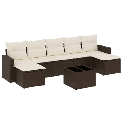 7-delige Loungeset met kussens poly rattan bruin
