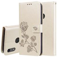 Rose reliëf horizontale Flip PU lederen case voor Huawei Honor 8A/Y6 2019 met houder & kaartsleuven & portemonnee (goud) - thumbnail