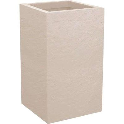 Vierkante bloempot, 30 cm hoog - EDA - Volcania Up - 36 L - Binnen/buiten - 29,5 x 29,5 x H 49,5 cm - Kalksteenbeige