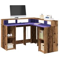 Bureau met LED-verlichting 130x130x91 cm bewerkt hout oud hout - thumbnail