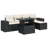 6-delige Loungeset met kussens poly rattan zwart - thumbnail