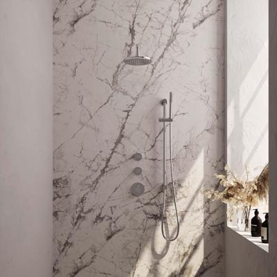 Chrome Edition thermostatische inbouw regendouche SET 15 met 20 cm douchekop en gebogen muurarm, staaf handdouche, doucheslang en geïntegreerde glijstang (chroom)