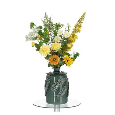 Handgebonden kunstboeket Vivianne Florence - Geel/Groen