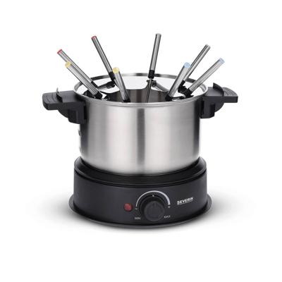 Severin 2470 Fondue 1500 W 8 fonduevorkjes RVS (geborsteld), Zwart