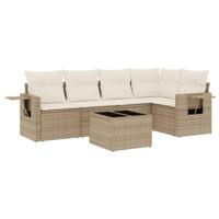 6-delige Loungeset met kussens poly rattan beige - thumbnail
