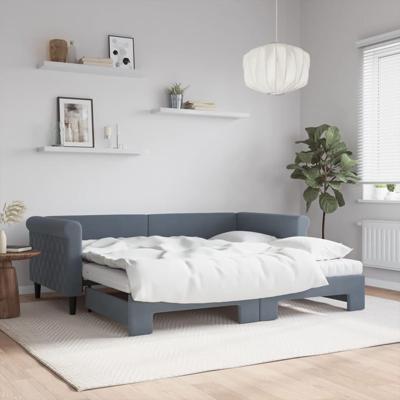 Slaapbank onderschuifbed matrassen 90x190cm fluweel donkergrijs