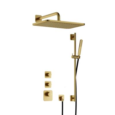 Hotbath Gal - GL106 - Inbouw Regendoucheset - Geborsteld Messing PVD - 2 Stopkranen - Thermostatisch - Wandarm 35 cm - Hoofddouche 270x400 mm - Staafhanddouche - Glijstang 900 mm - met GL106 - V01