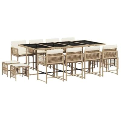 13-delige Tuinset met kussens poly rattan beige - thumbnail