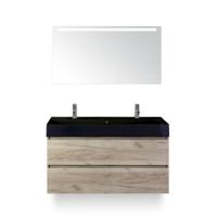 Maxx XL Badmeubelset 120 cm - Craft Oak - Wastafel Kube Enkel Zw 2 kraangaten - met LED Spiegel - thumbnail