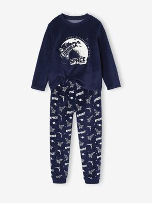 Pyjama fluweel / velours met raketprint voor jongens marineblauw