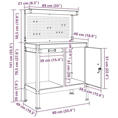 Werkbank met lade Zwart 90 x 49 x 141 cm Bewerkt hout en metaal
