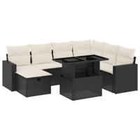 8-delige Loungeset met kussens poly rattan zwart - thumbnail