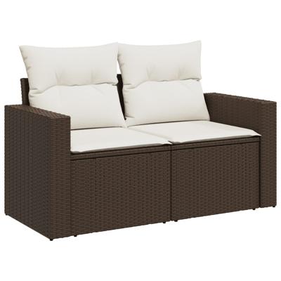 4-delige Loungeset met kussens poly rattan bruin - thumbnail