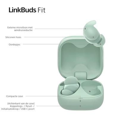 Sony LinkBuds Fit - Draadloze Noise Cancelling oordopjes - de hele dag comfortabel, Hi-Res audio, omgevingsgeluidmodus, 21 uur batterijduur, multipoint-verbinding, werkt met iOS en Android - Groen