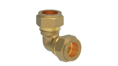 Kirchhoff Messing bocht 90°, blank, 15 mm, klemkoppeling voor koperen buis - 989451217