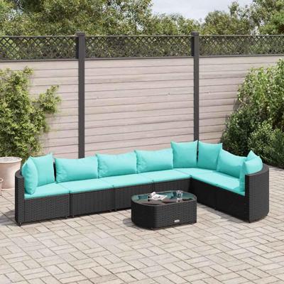 8-delige Loungeset met kussens poly rattan zwart