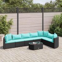8-delige Loungeset met kussens poly rattan zwart - thumbnail
