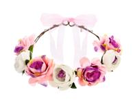 PartyDeco Slinger met bloemen in roze en wit, hoofdband met bloemen, slinger voor festivals, decoratie, boho, rustieke haaraccessoires voor dames, nachtfeest, bruiloft - thumbnail