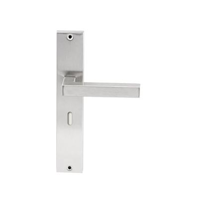 Hardbrass Deurkruk Geneve op rechthoekig langschild sleutelgat 56mm - RVS