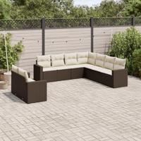 9-delige Loungeset met kussens poly rattan bruin - thumbnail