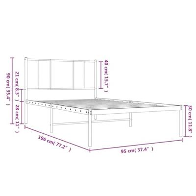 Bedframe met hoofdbord metaal wit 90x190 cm