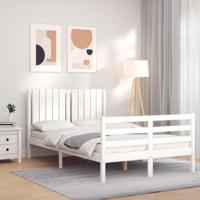 Bedframe met hoofdbord massief hout wit - thumbnail