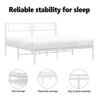 Bedframe met hoofdbord metaal wit 135x190 cm - thumbnail