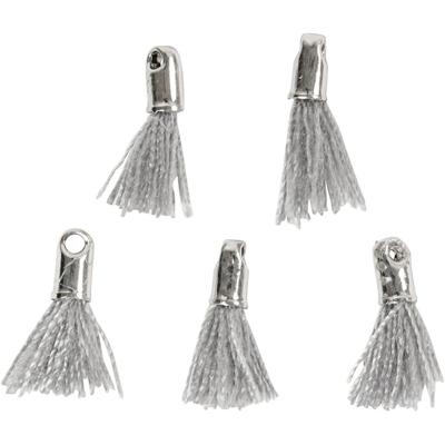 Creativ Company Tassel, l: 10 mm, gatgrootte 1 mm, grijs, 5 stuk/ 1 doos