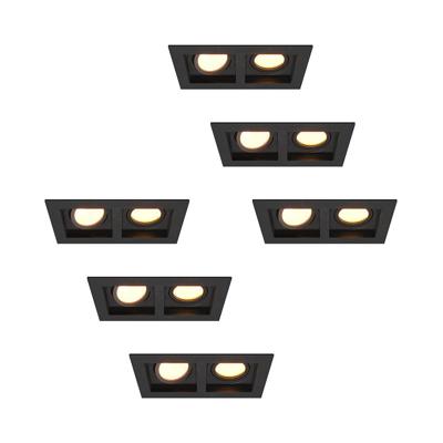 Set van 6 Fresno Dubbele Inbouwspots - Rechthoek - 2x GU10 - 2700K Warm wit - 8 watt 690 lumen - Kantelbaar - IP20 stofdicht - Zwart Set van 6 Fresno Dubbele Inbouwspots - Rechthoek - 2x GU10 - 2700K Warm wit - 8 watt 690 lumen - Kantelbaar - IP20 stofdicht - Zwart