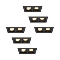 Set van 6 Fresno Dubbele Inbouwspots - Rechthoek - 2x GU10 - 2700K Warm wit - 8 watt 690 lumen - Kantelbaar - IP20 stofdicht - Zwart - thumbnail