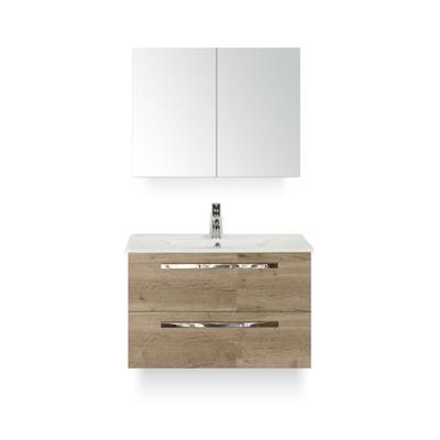 Seville Badmeubelset 80 cm - Natuur Eiken - Keramische Wastafel Wit Enjoy - met Spiegelkast