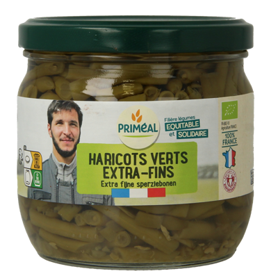 Primeal Haricots verts sperziebonen extra fijn bio 330 Gram Primeal Haricots verts sperziebonen extra fijn bio 330 Gram