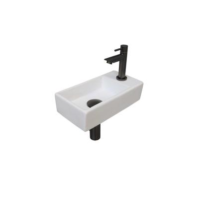 INK - Fonteinpack Porselein Rechts incl. Fonteinkraan - Design Sifon - Design Plug en Montageset - 360x180x90 Mm - Mat Wit/metal Black