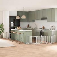 Hondenhek inklapbaar met deur 12 panelen 960cm populierhout wit - thumbnail